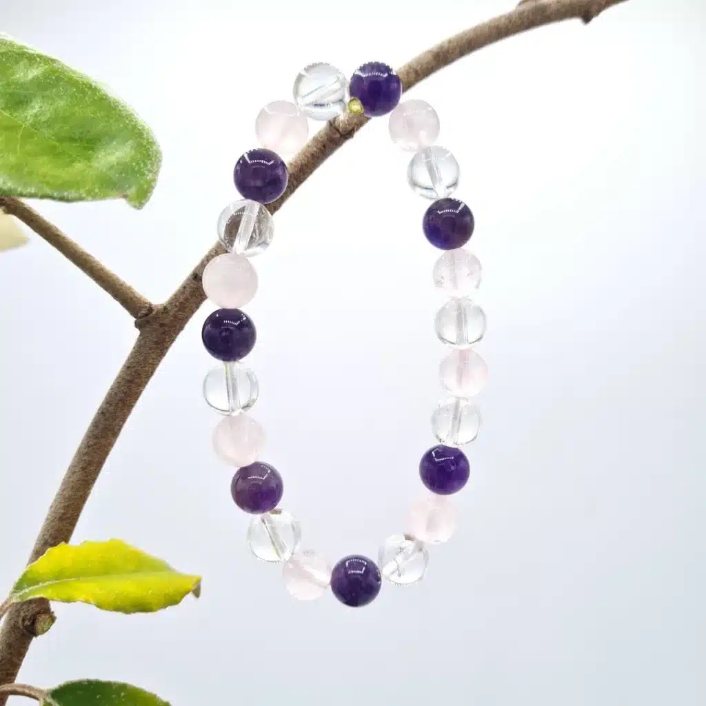 comment attirer les bonnes energies bracelet amethyste cristal de roche quartz rose pierre naturelle